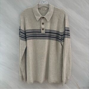 Marine Layer Men’s M Pearl/Dark Indigo Ellis Chest Stripe Polo Sweater Preppy